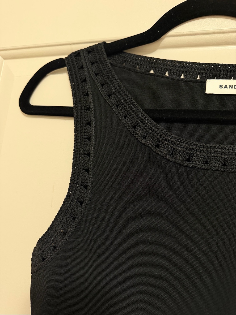 Sandro Black Sleeveless Crochet-Trim Mini Dress - Picture 7 of 9